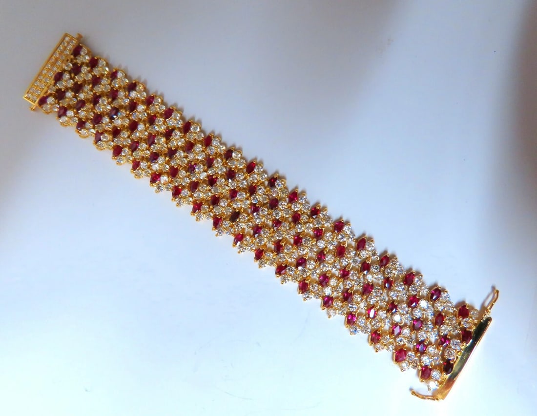 44.58ct Natural Ruby Diamond Wide Cuff Bracelet 14kt Flex Mesh** - 3