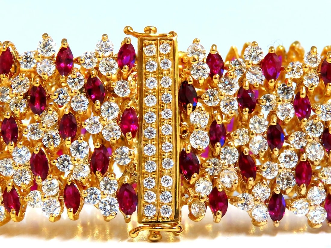 44.58ct Natural Ruby Diamond Wide Cuff Bracelet 14kt Flex Mesh** - 6