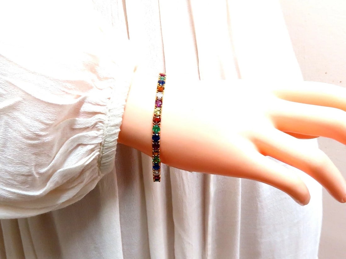 14.43Ct Natural Gem-Line Emerald Sapphire Ruby Bracelet 14Kt** - 7