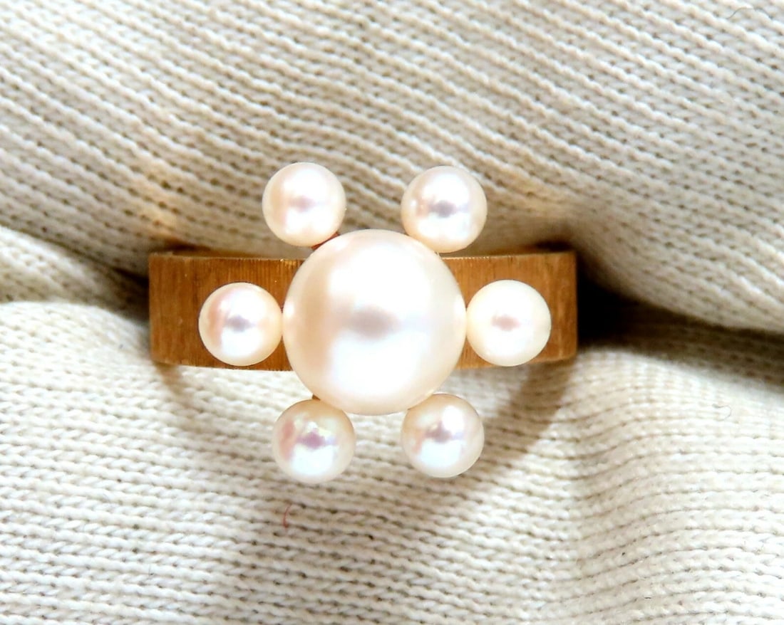 Handmade Pearl Raised Cluster Ring 14kt ** - 5