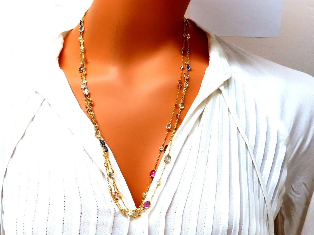 43.05ct. Natural Vivid Sapphires Diamonds Yard Necklace 14kt 4 Tier ** - 6