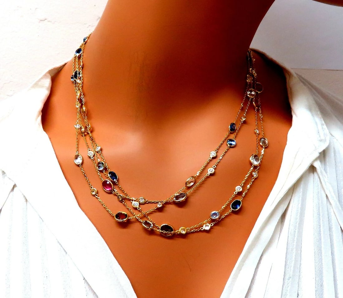 43.05ct. Natural Vivid Sapphires Diamonds Yard Necklace 14kt 4 Tier ** - 7