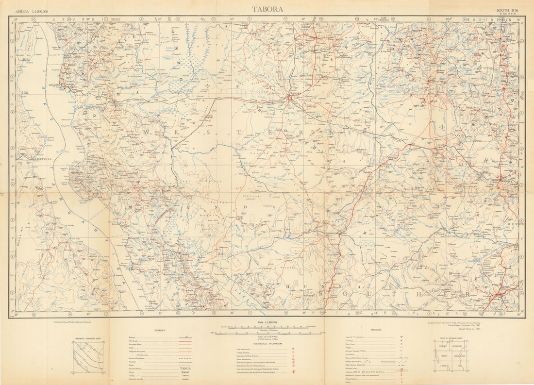 Tabora Safari map. Ugalla Mahale Mountains Rukwa Rungwa Katavi. Tanzania 1951: Title: Tabora Safari map. Ugalla Mahale Mountains Rukwa Rungwa Katavi. Tanzania 1951 Description: [5-6] South B36 - Tabora. Department of Surveys & Town Planning, Dar-es-Salaam, Tanganyika. Published 