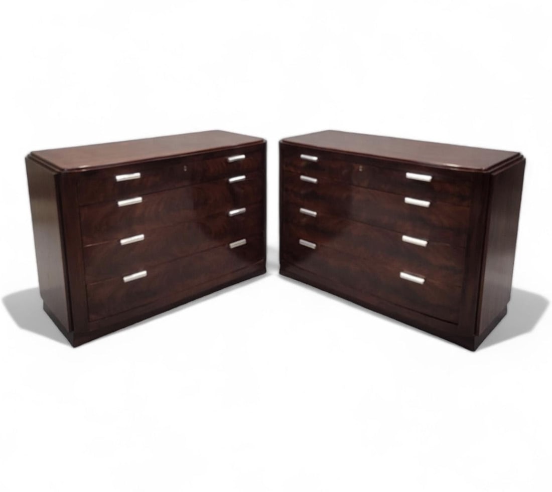 Art Deco Style Flame Mahogany Chests of Drawers by Ralph Lauren - Pair - 2