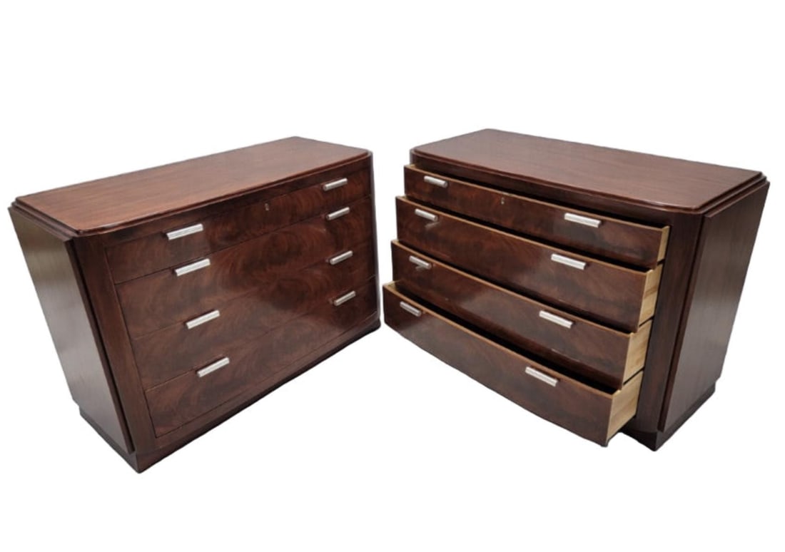 Art Deco Style Flame Mahogany Chests of Drawers by Ralph Lauren - Pair - 7