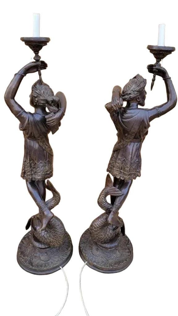 Antique Bronze Patinated Male & Female Floor Lamps - Set of 2 - 4