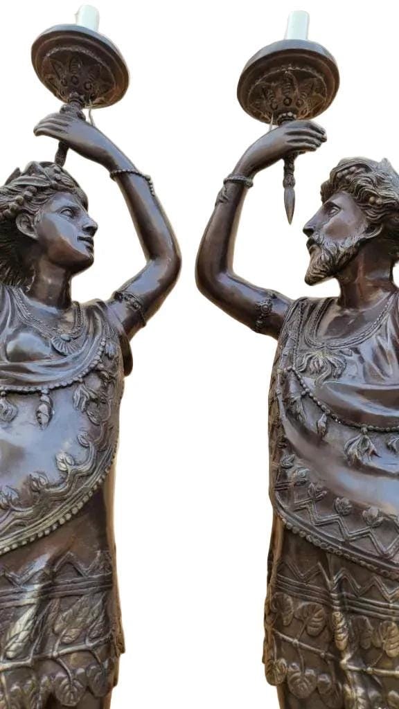 Antique Bronze Patinated Male & Female Floor Lamps - Set of 2 - 6