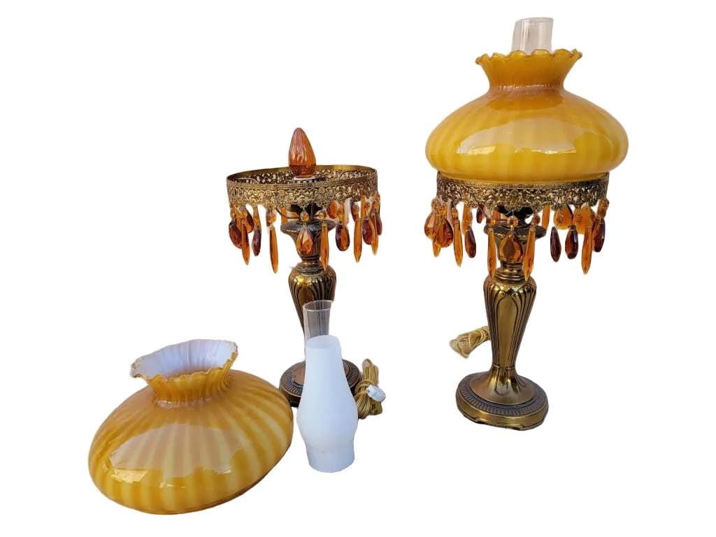 Vintage French Boudoir Style Table Lamps - Pair - 6