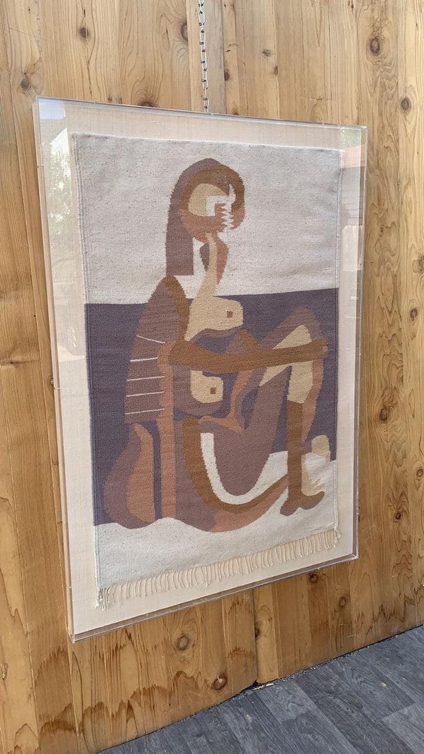 Vintage Boho Pablo Picasso's Seated Bather Wall Hanging Tapestry in Acrylic Case - 2