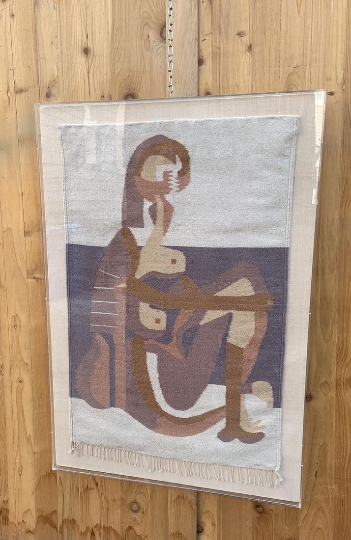 Vintage Boho Pablo Picasso's Seated Bather Wall Hanging Tapestry in Acrylic Case - 5