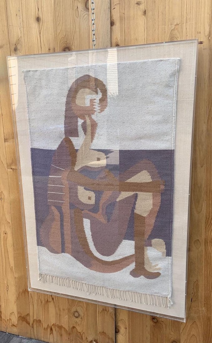Vintage Boho Pablo Picasso's Seated Bather Wall Hanging Tapestry in Acrylic Case - 6