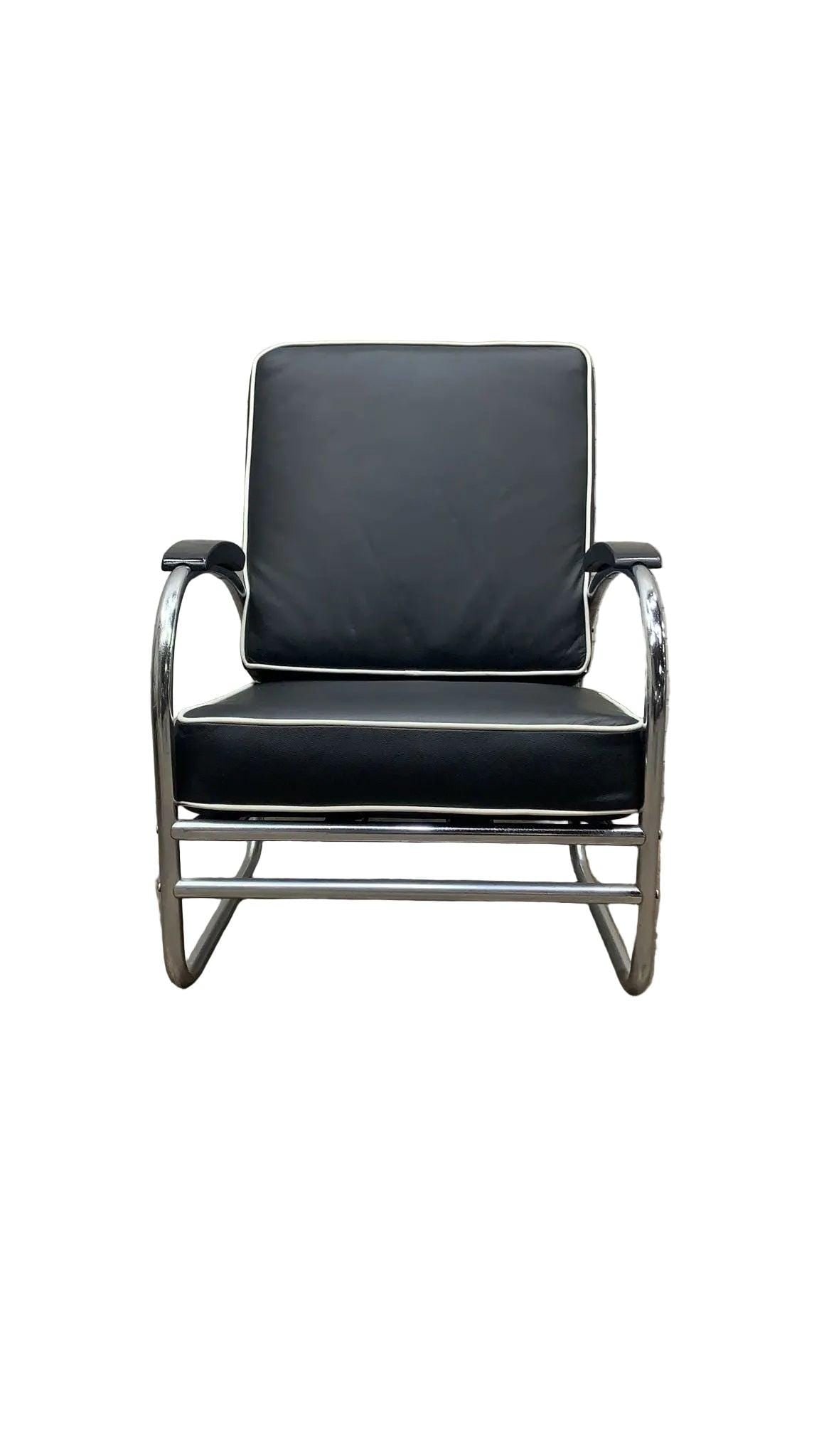 Art Deco Tubular Sofa & Lounge Chair by Kem Weber Newly Reupholstered - 4