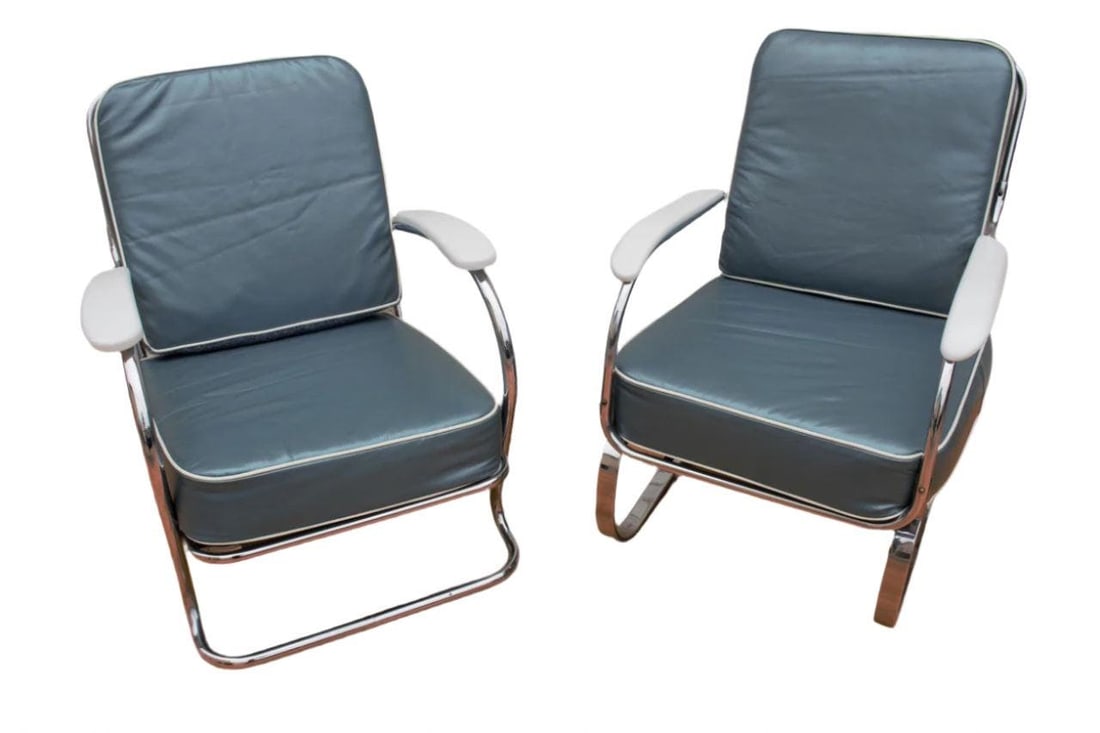 Art Deco KEM Weber Springer Tubular Chairs Newly Reupholstered - Set of 2 - 2