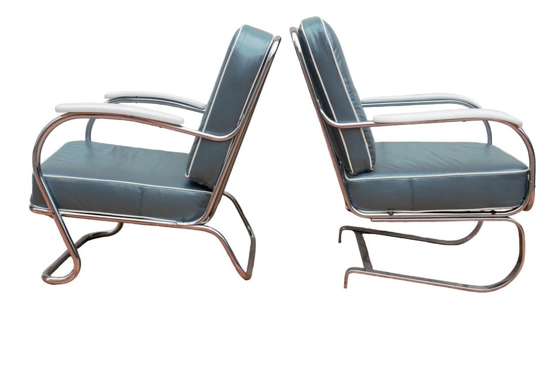 Art Deco KEM Weber Springer Tubular Chairs Newly Reupholstered - Set of 2 - 3