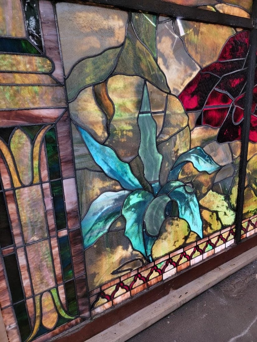 Antique Monumental Tiffany Style 2 Section Gethsemane Salvaged Stained Glass Window - 6