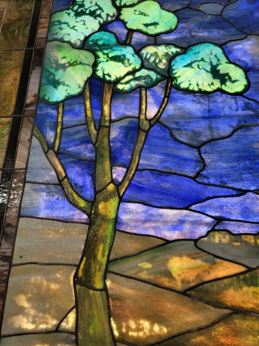 Antique Monumental Tiffany Style 2 Section Gethsemane Salvaged Stained Glass Window - 7