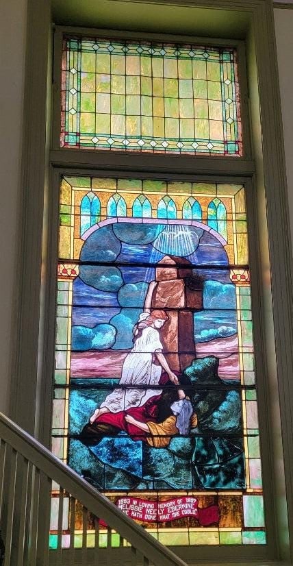 Antique Monumental Tiffany Style Salvaged “Heaven” Stained Glass Window - 3