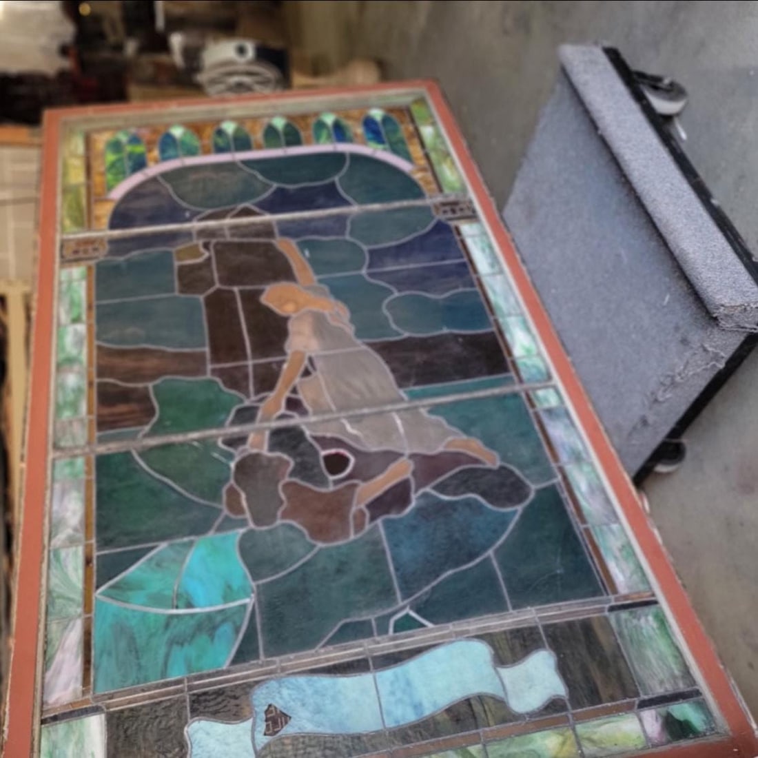 Antique Monumental Tiffany Style Salvaged “Heaven” Stained Glass Window - 4