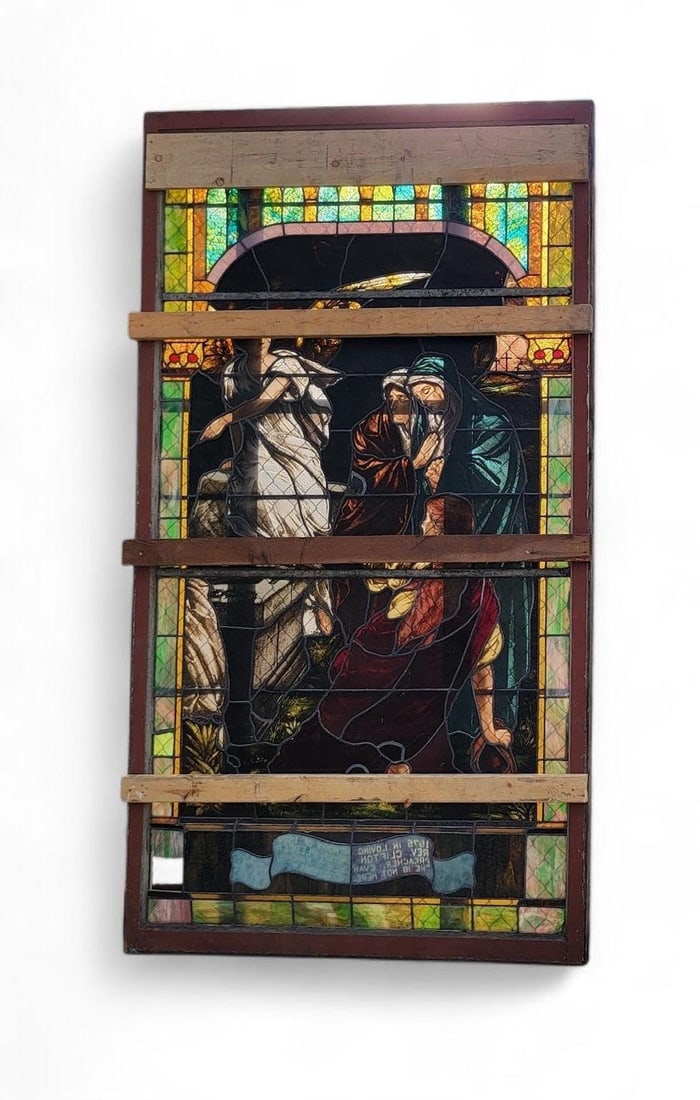 Antique Monumental Tiffany Style Salvaged "Easter" Stained Glass Window - 2