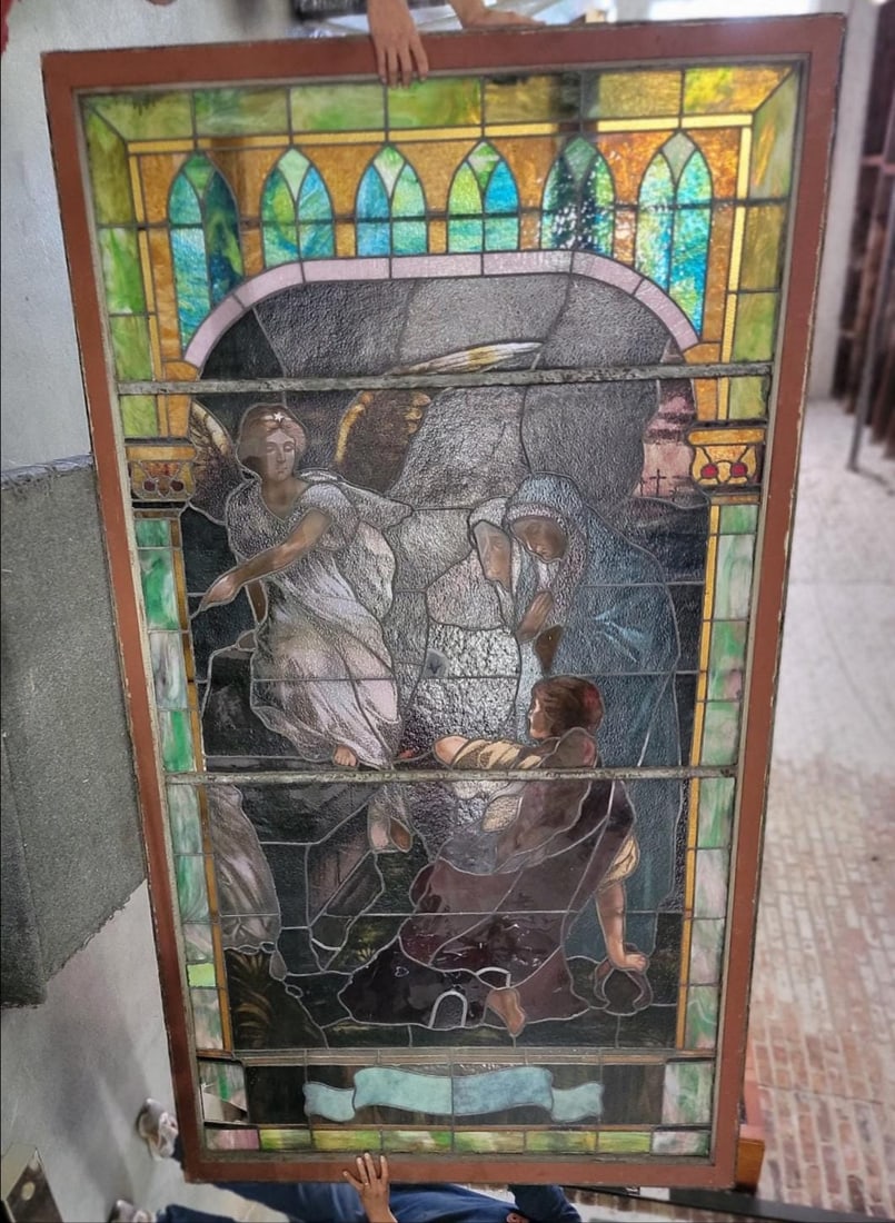 Antique Monumental Tiffany Style Salvaged "Easter" Stained Glass Window - 3