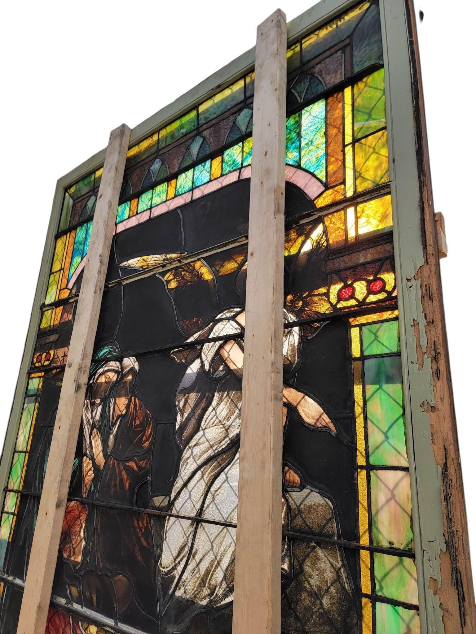 Antique Monumental Tiffany Style Salvaged "Easter" Stained Glass Window - 6