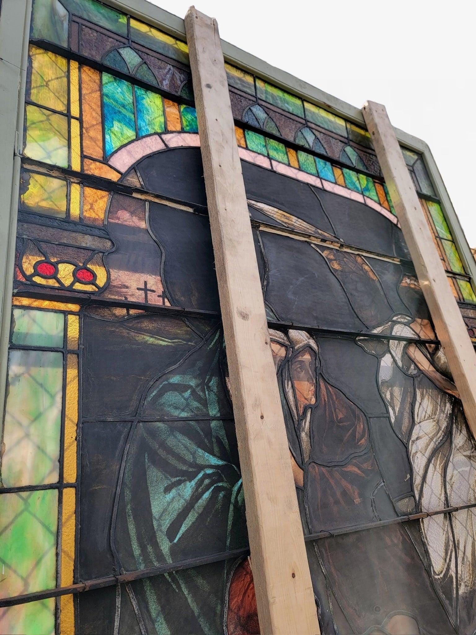 Antique Monumental Tiffany Style Salvaged "Easter" Stained Glass Window - 7