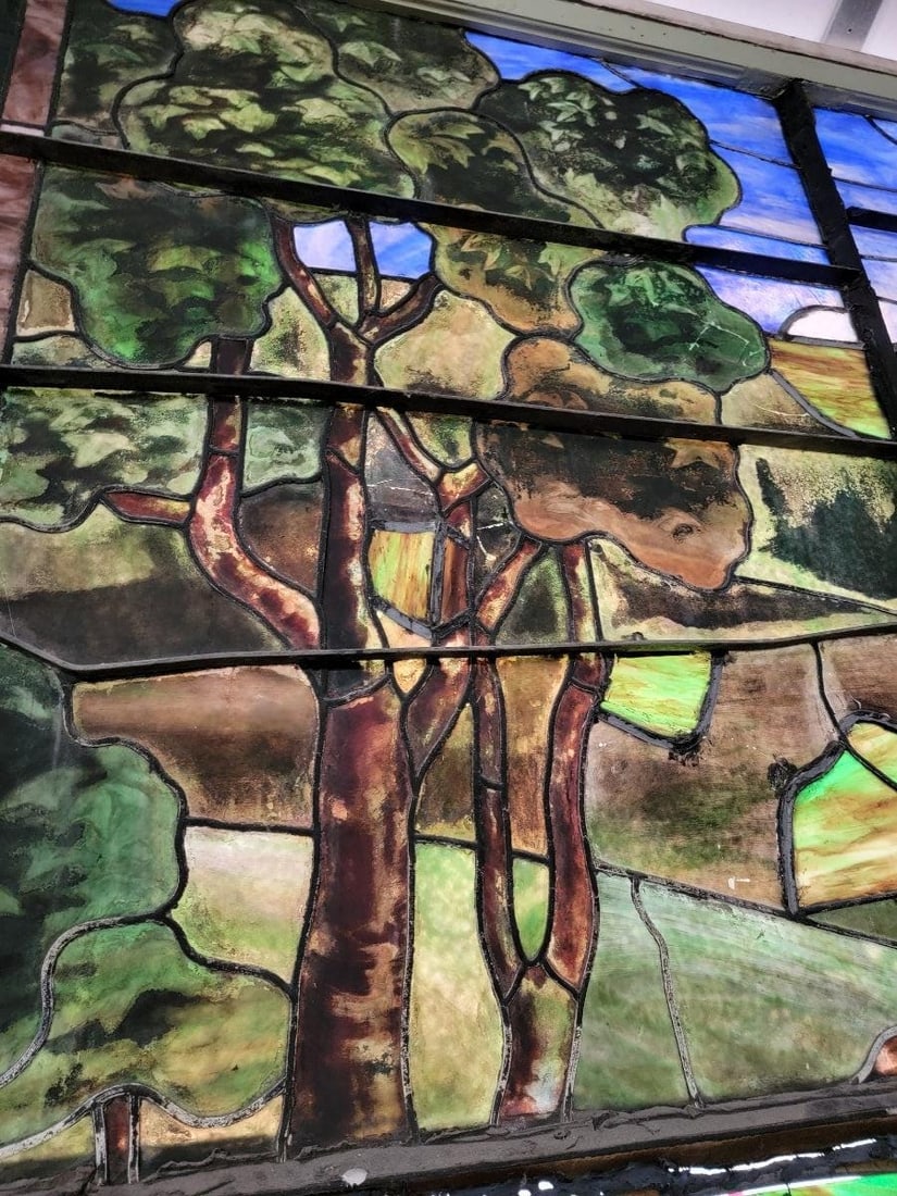 Antique Monumental Tiffany Style Good Sheppard Salvaged Stained Glass Window - 7