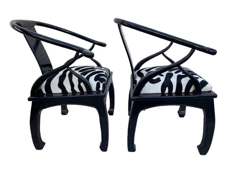 Hollywood Regency James Mont Style Horseshoe Chairs Newly Reupholstered - Pair - 3