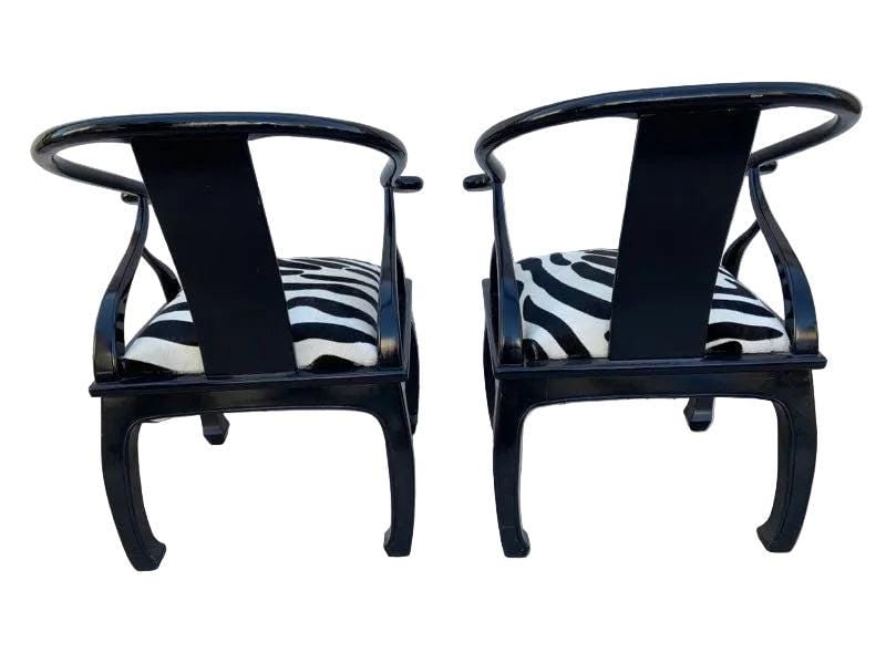 Hollywood Regency James Mont Style Horseshoe Chairs Newly Reupholstered - Pair - 4