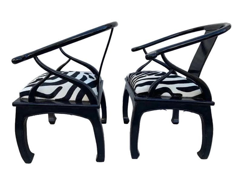 Hollywood Regency James Mont Style Horseshoe Chairs Newly Reupholstered - Pair - 5
