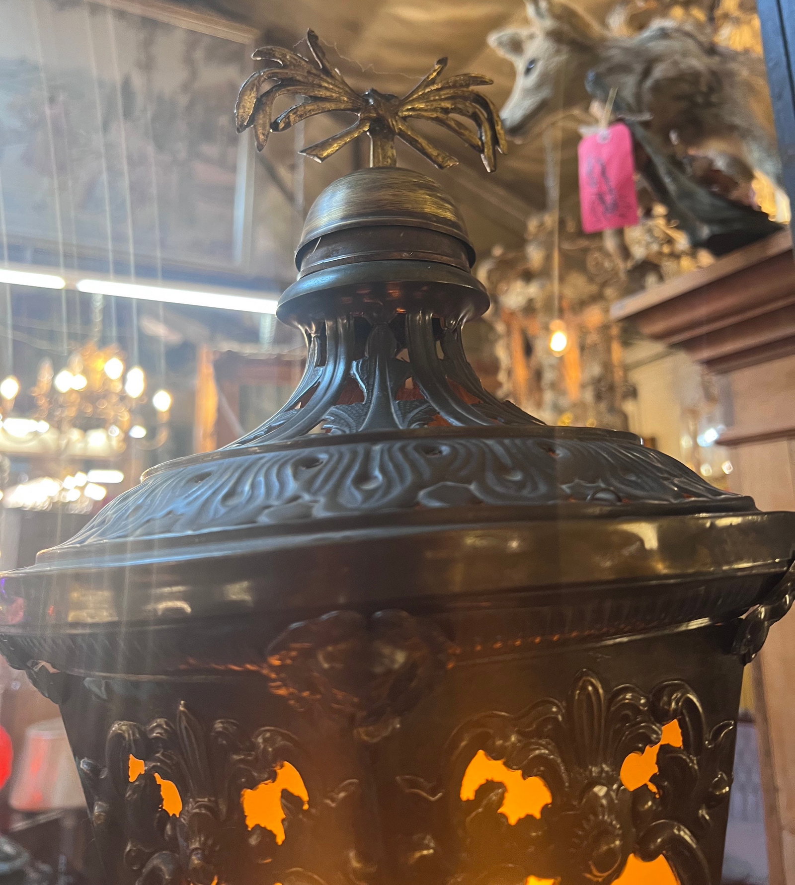 Antique Wall Mounted Brass Electrified Indoor/Outdoor Lantern - 5