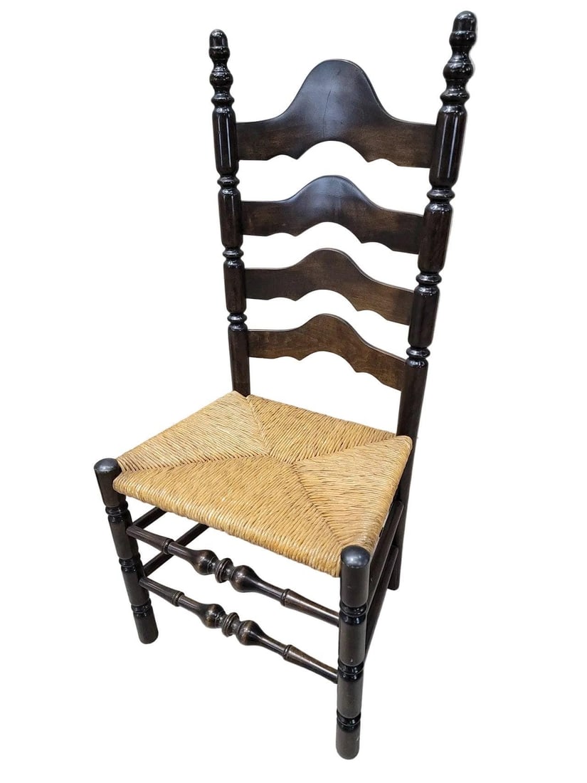 Vintage French Country Style Ladder Back Side Chairs - Pair - 7