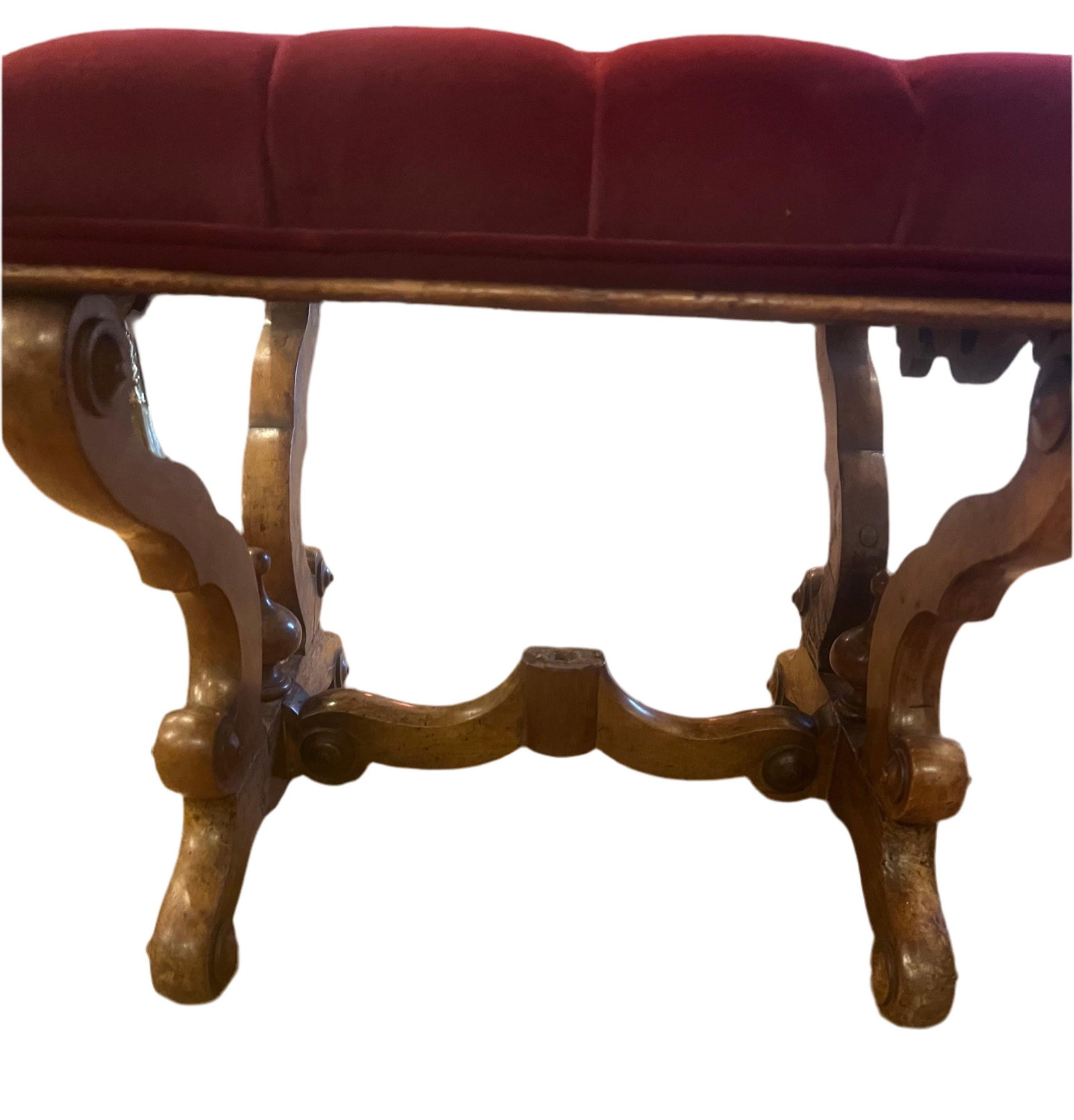 Antique Tufted Ottoman Newly Reupholstered - 6