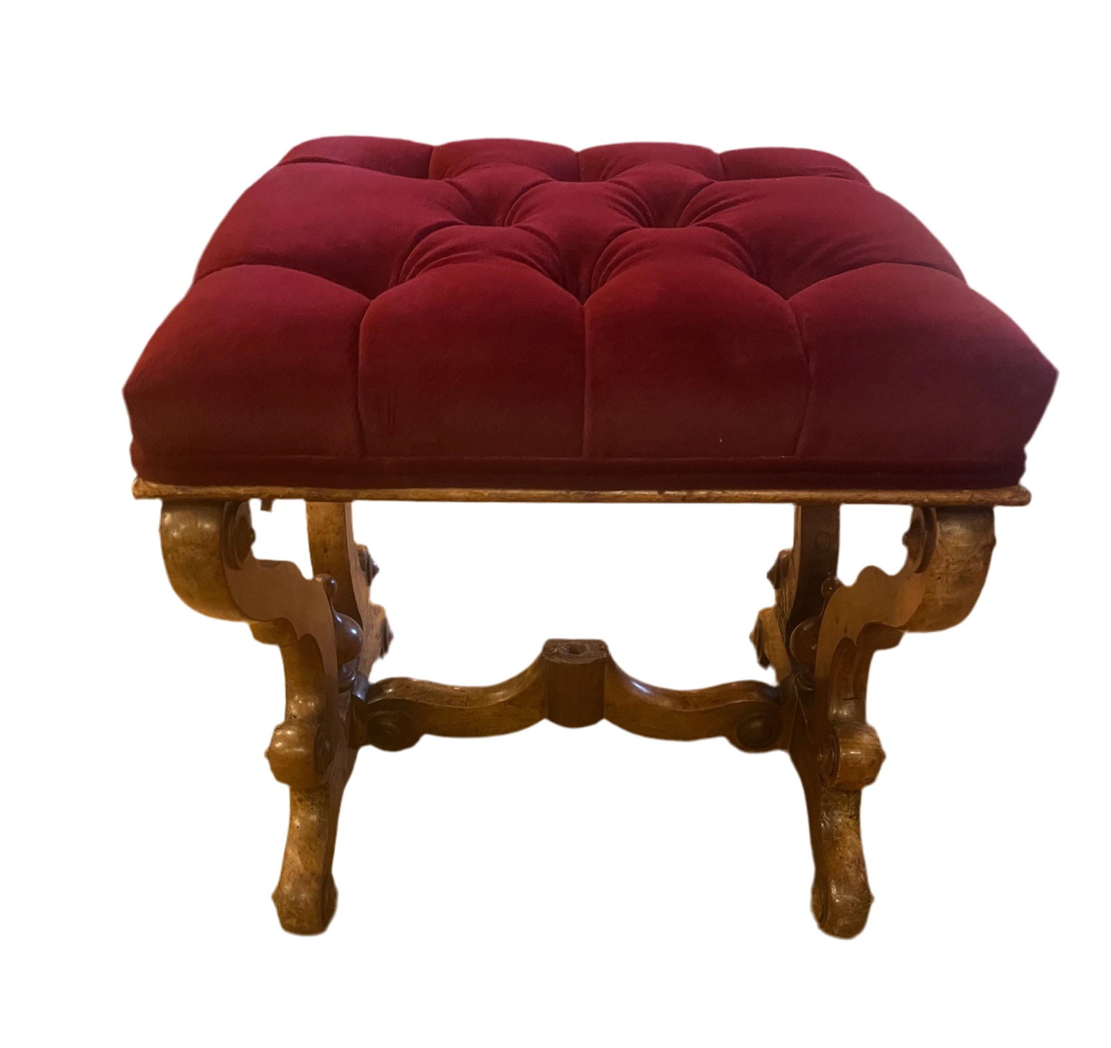 Antique Tufted Ottoman Newly Reupholstered - 7