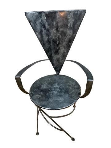 Vintage Metal Side Chair with Triangle Back and Round Seat - 2