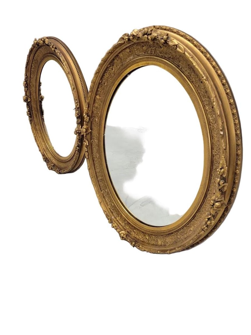 Antique French Napoleon III Style Oval Wall Mirrors- Set of 2 - 2
