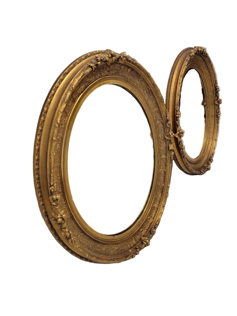 Antique French Napoleon III Style Oval Wall Mirrors- Set of 2 - 5