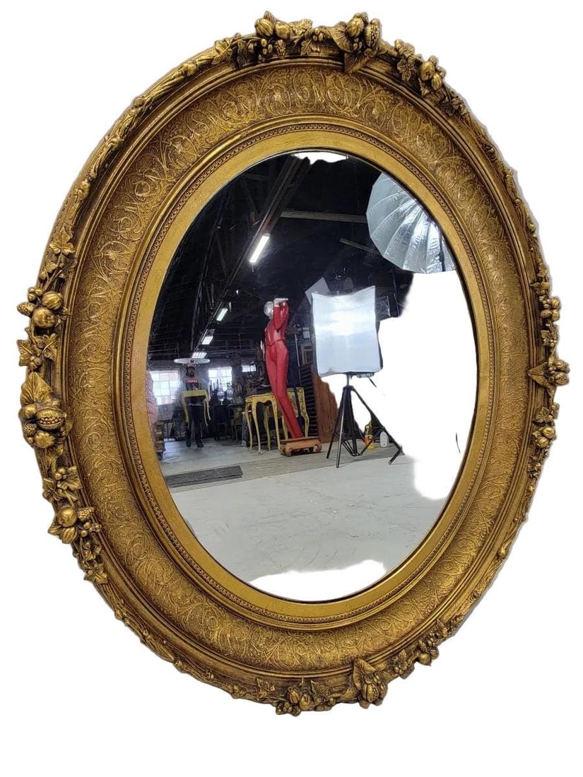 Antique French Napoleon III Style Oval Wall Mirrors- Set of 2 - 6