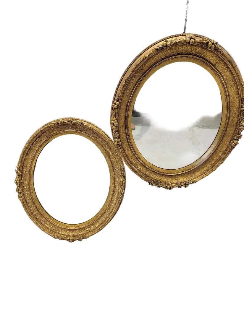 Antique French Napoleon III Style Oval Wall Mirrors- Set of 2 - 7