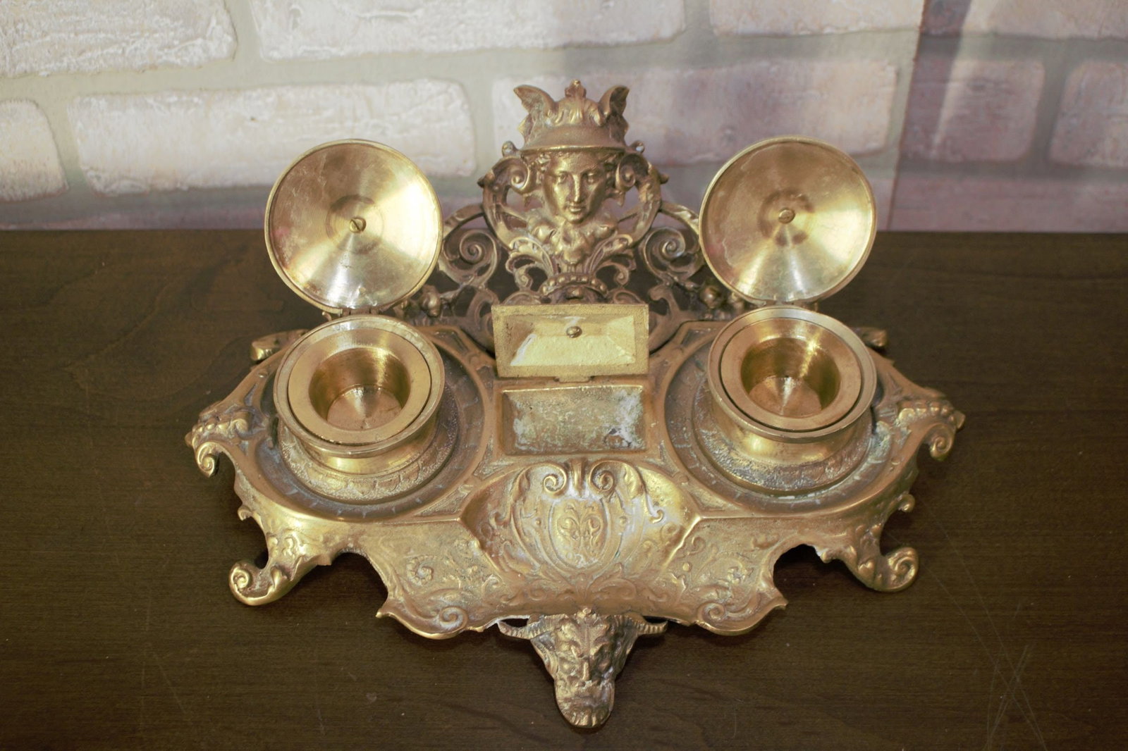 Antique French Louis XV Style Figural Double Inkwell Inkstand - 2