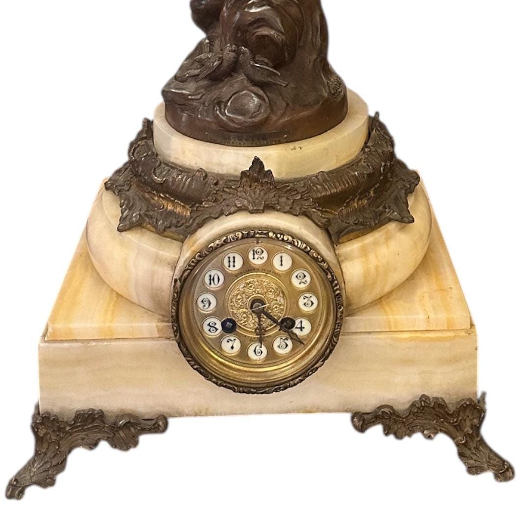 Signed Antique French Bronze Garniture Clock Set by Albert-Ernest Carrier-Belleuse - 3