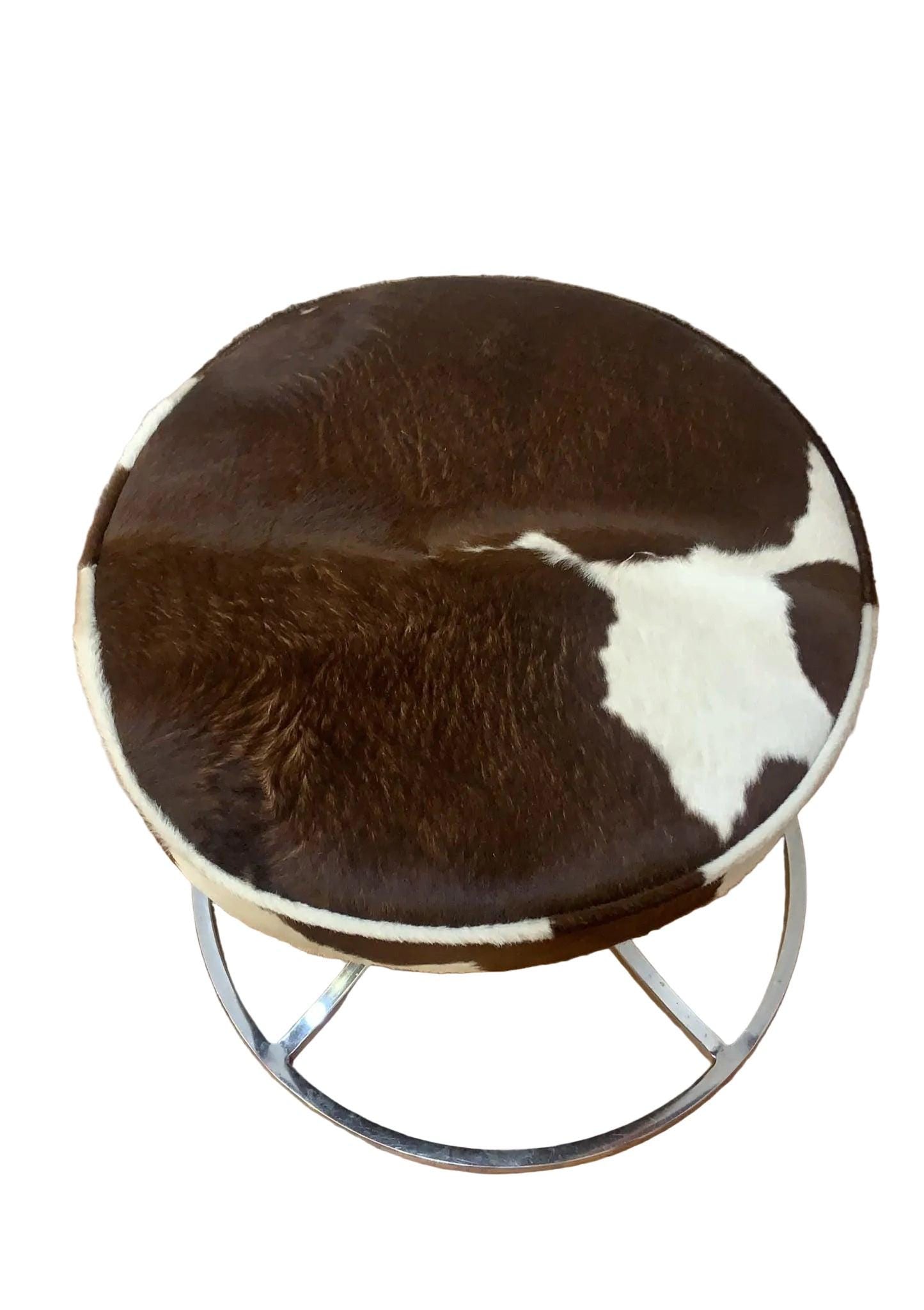 Mid Century Modern Avard Style Swivel Base Stools Newly Upholstered in Cowhide - Set of 4 - 2