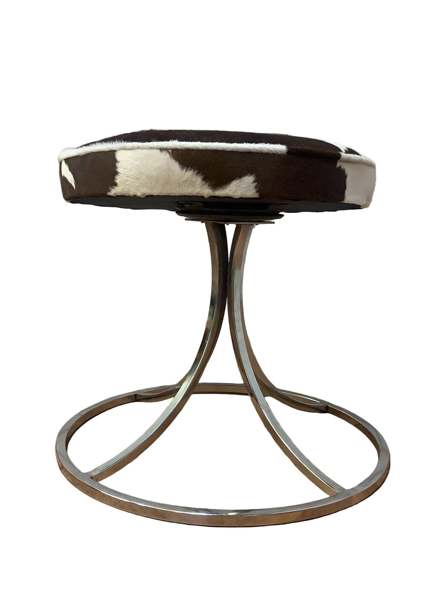 Mid Century Modern Avard Style Swivel Base Stools Newly Upholstered in Cowhide - Set of 4 - 5