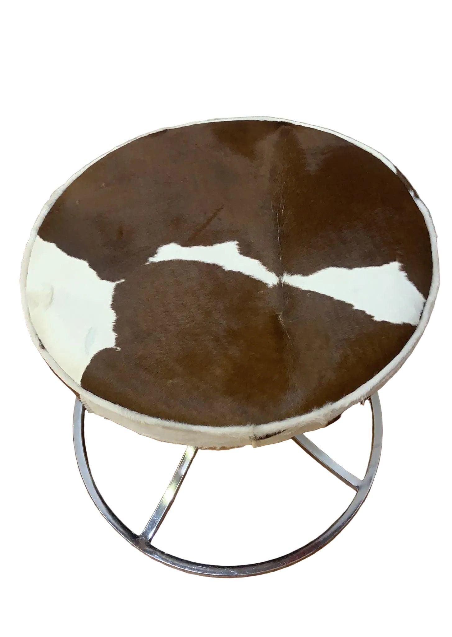 Mid Century Modern Avard Style Swivel Base Stools Newly Upholstered in Cowhide - Set of 4 - 6