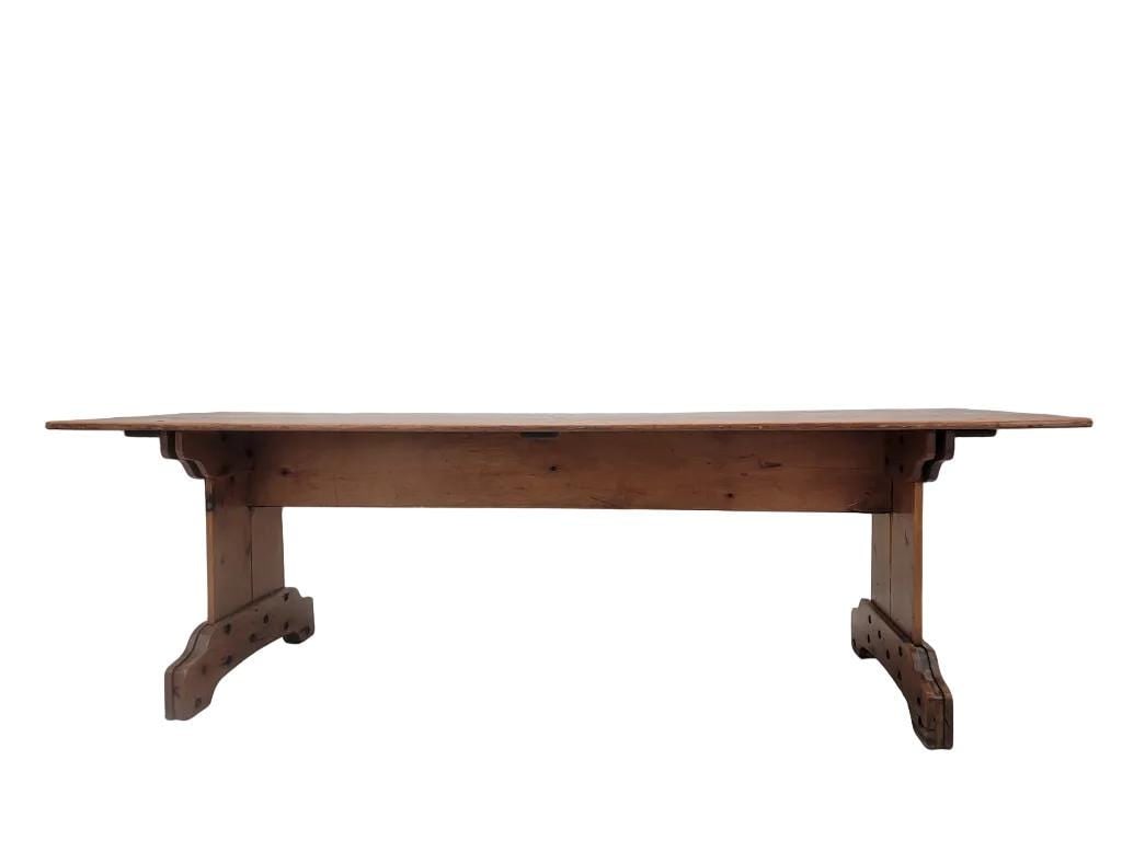 Antique French Pine Plank Trestle Farm Table - 3