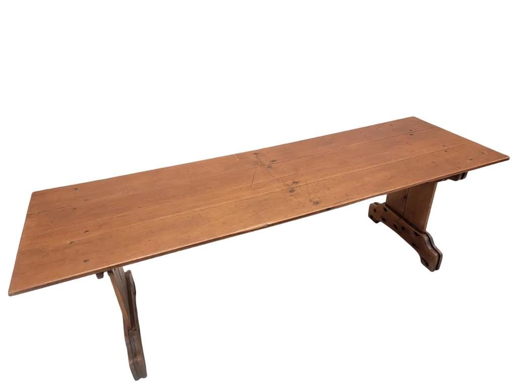 Antique French Pine Plank Trestle Farm Table - 4