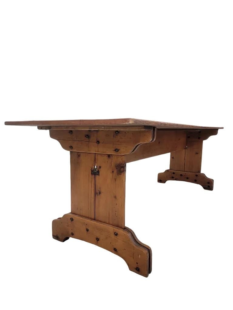 Antique French Pine Plank Trestle Farm Table - 5