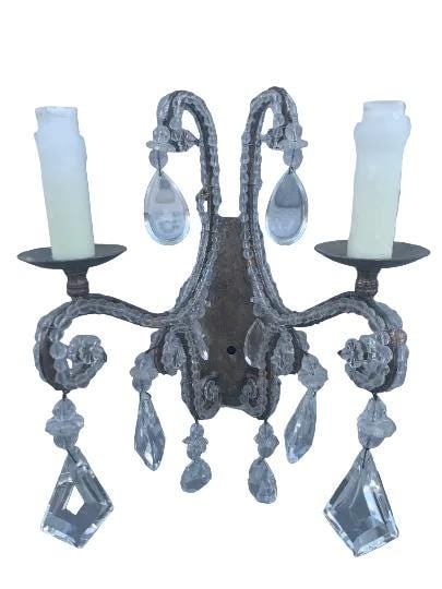 Vintage Louis Style Dennis and Leen Lead Crystal Gold Beaded Sconces - Pair - 3