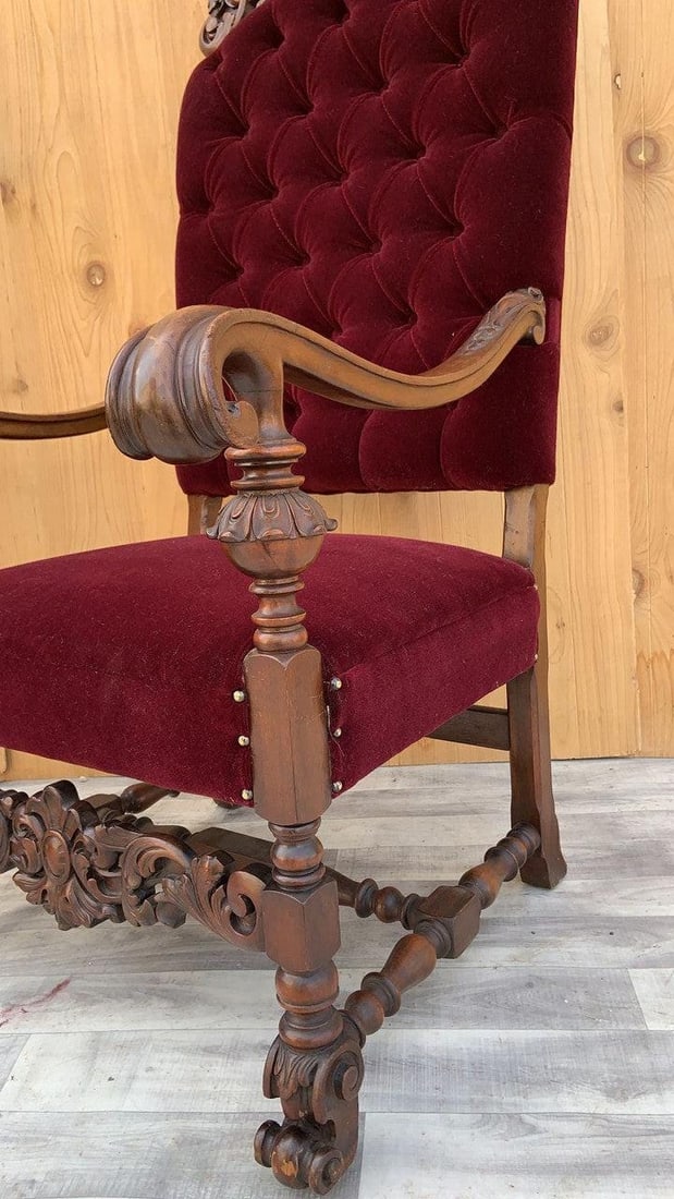 Antique French Regency Style Caved Throne Chairs Newly Reupholstered - Pair - 4