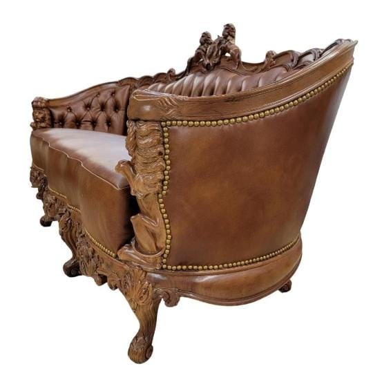 Antique Italian Rococo Style Tufted Lion Motif Sofa and Chair Set Newly Reupholstered - 5
